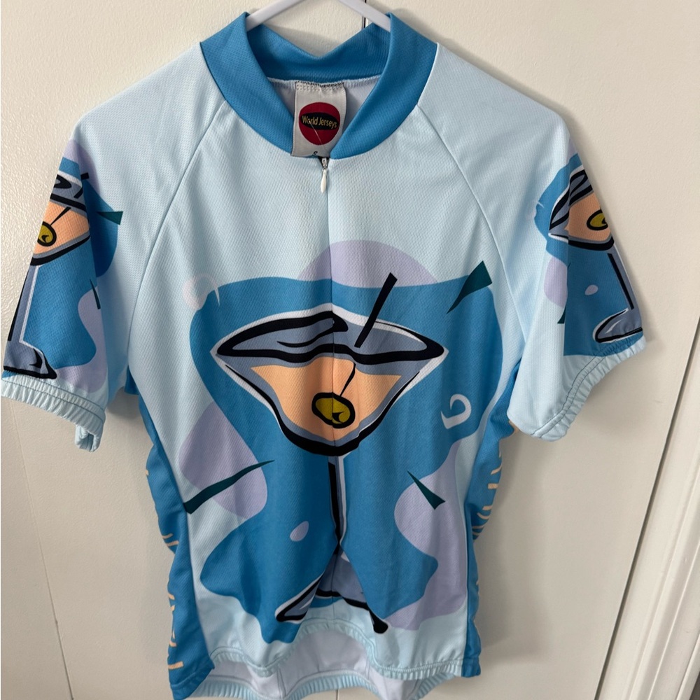 Light‎ Blue Cycling Jersey with Martini Design